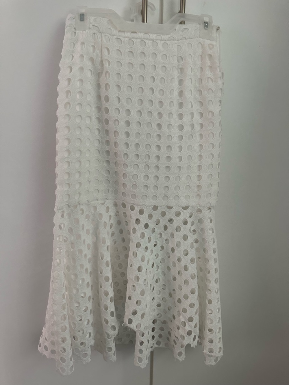 White Eyelet Midi Skirt with Flounced Hem